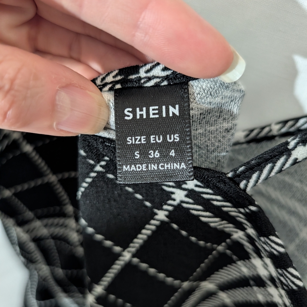 Black And White Plaid Bodycon Dress, Size Small - Picture 6 of 6